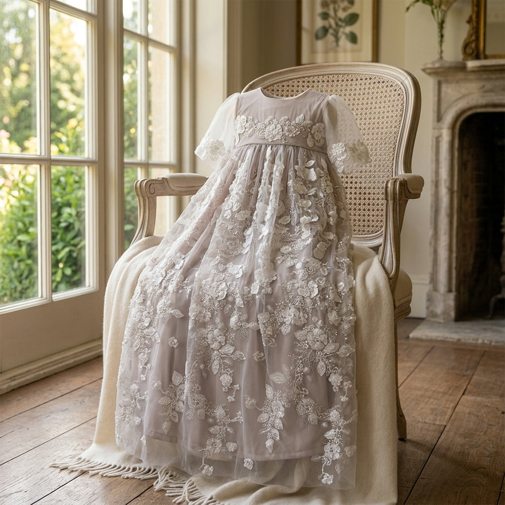 Ella Baptism Gown – Buy christening gown, Luxury Baptism dress 6-9 months / Milky White
