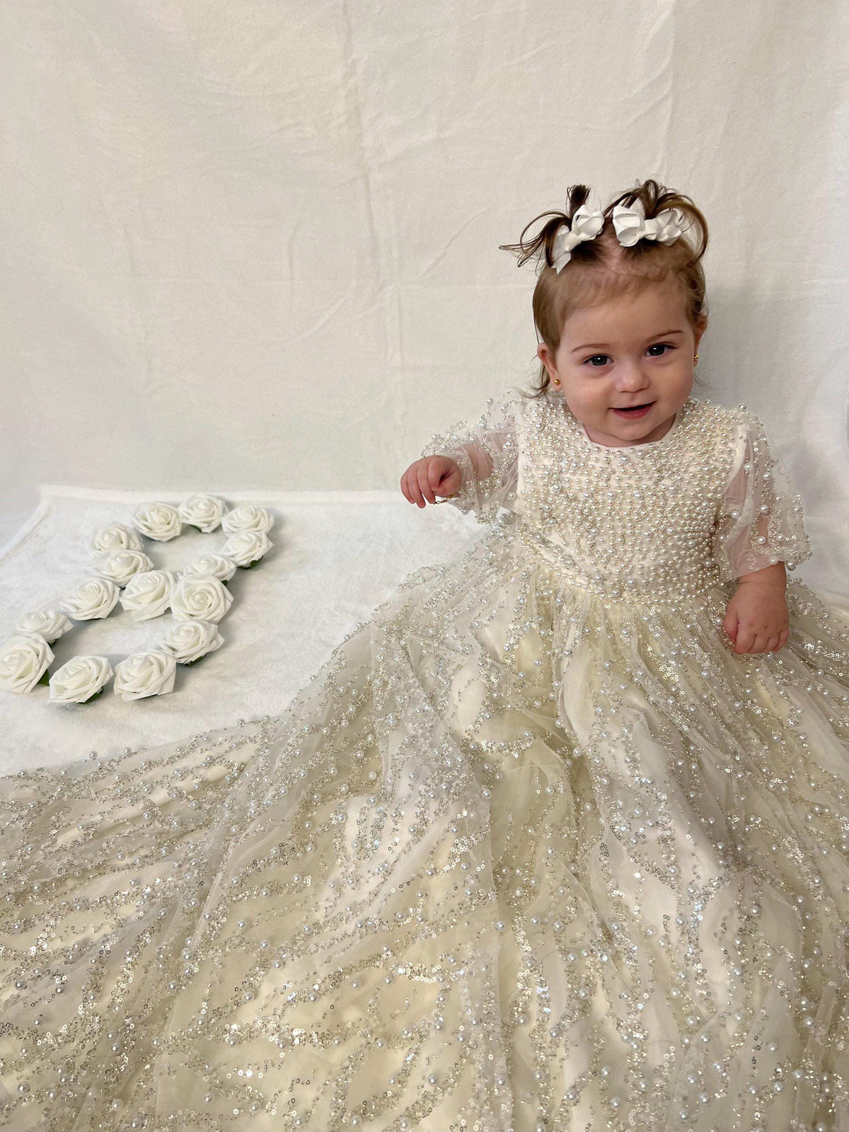 Handmade Stella Christening Dress for Baby Girls Short gown 28-30 inches / 3T Handmade Stella Christening Dress for Baby Girls Short gown 28-30 inches / 3T