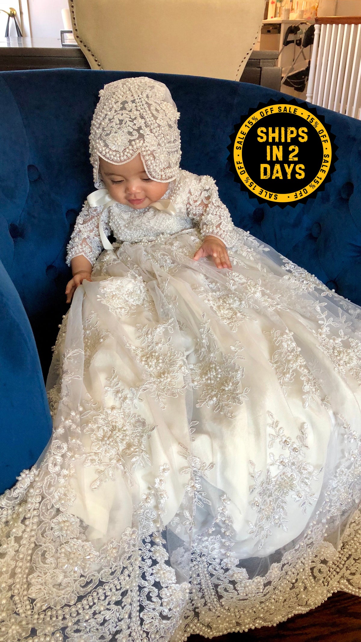 Handmade Christening Gown Queen of Hearts in Light Ivory caremour.com Handmade Christening Gown Queen of Hearts in Light Ivory caremour.com