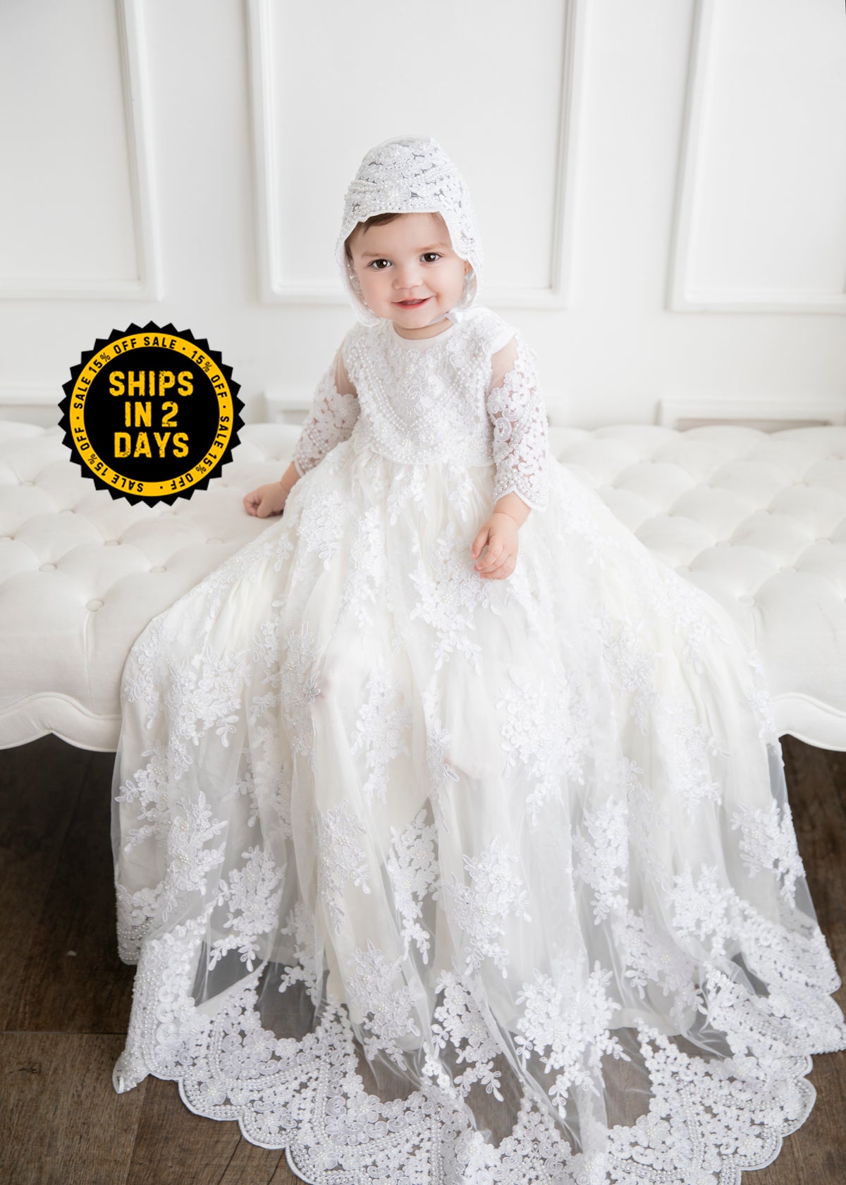 luxury christening dresses Luxury Baby Girl Baptism Dress with Lace Bonnet